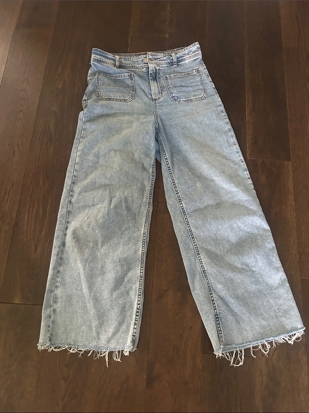 Oat Collective Light Wash Wide Leg Raw Hem Jeans Size 27